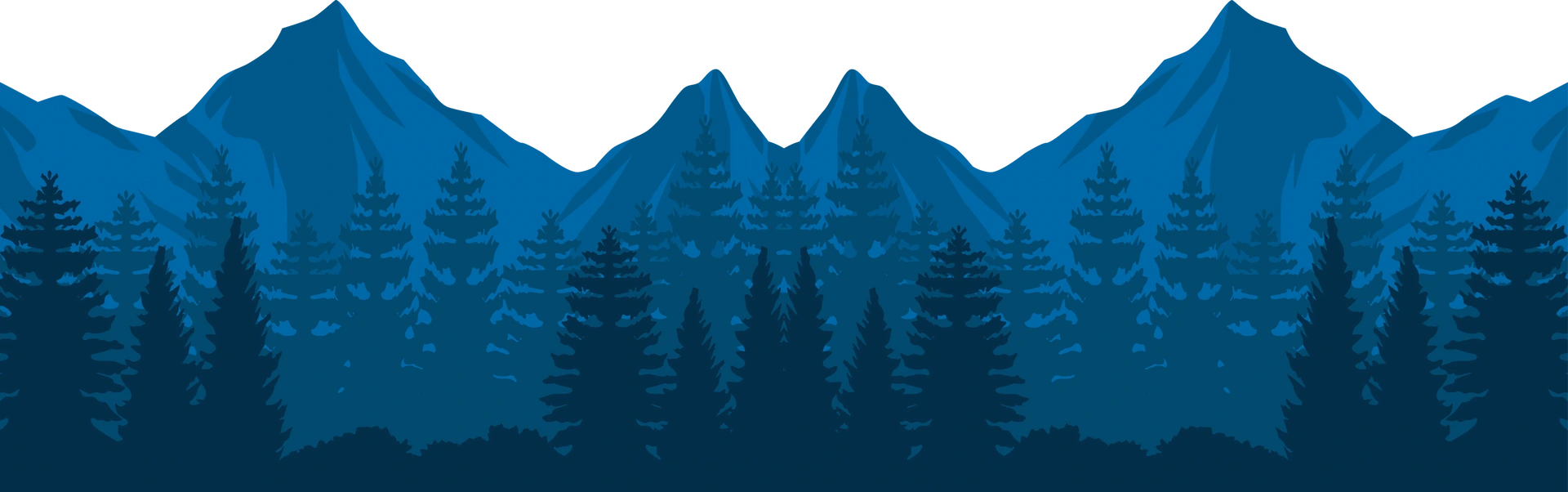An illustration of a blue forest with blue trees and rocks.