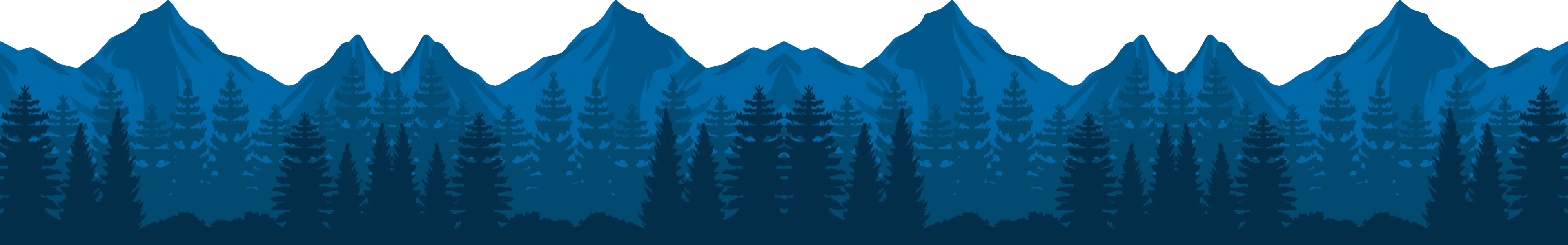 A wide illustration of a blue forest with blue trees and rocks.